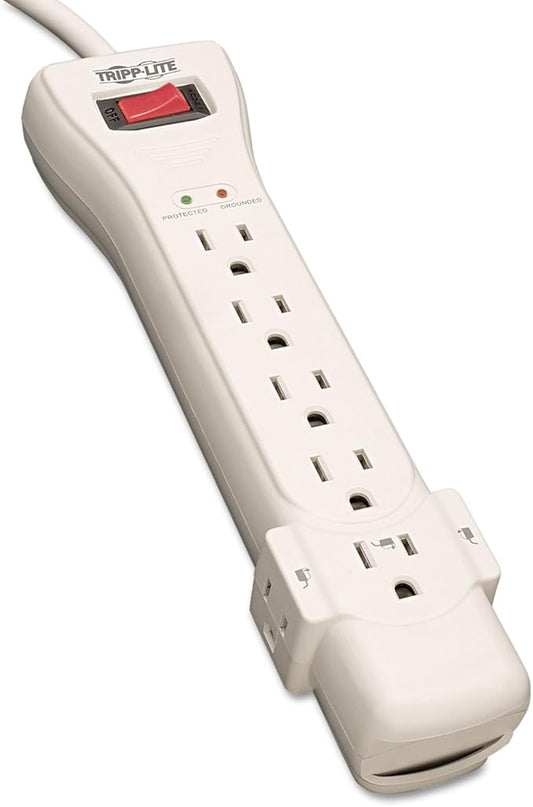 Eaton Tripp Lite Series SUPER7 Flat Plug Power Strip Surge Protector, 7 Outlets, 7ft Extension Cord, 2160 Joules, UL Listed & Certified, White, Lifetime Manufacturer's Warranty & $75,000 Insurance