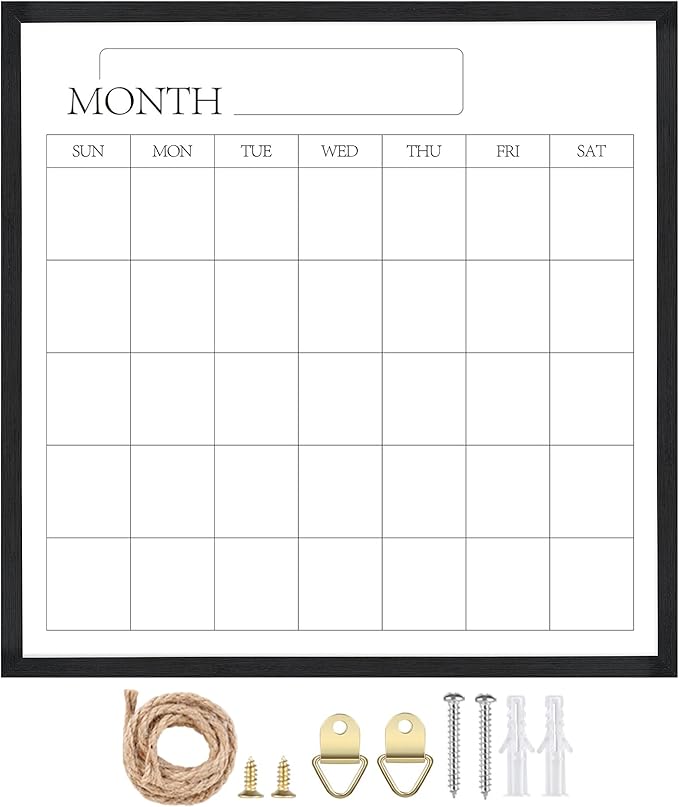 Umtiit Monthly Calendar Dry Erase Whiteboard 19.7 x 19.7 inch(50 x 50 cm), Black Wood Frame, Magnetic Surface Whiteboard for Planning/Schedule/School Timetable/Memo(YLBB-5050BK,US)