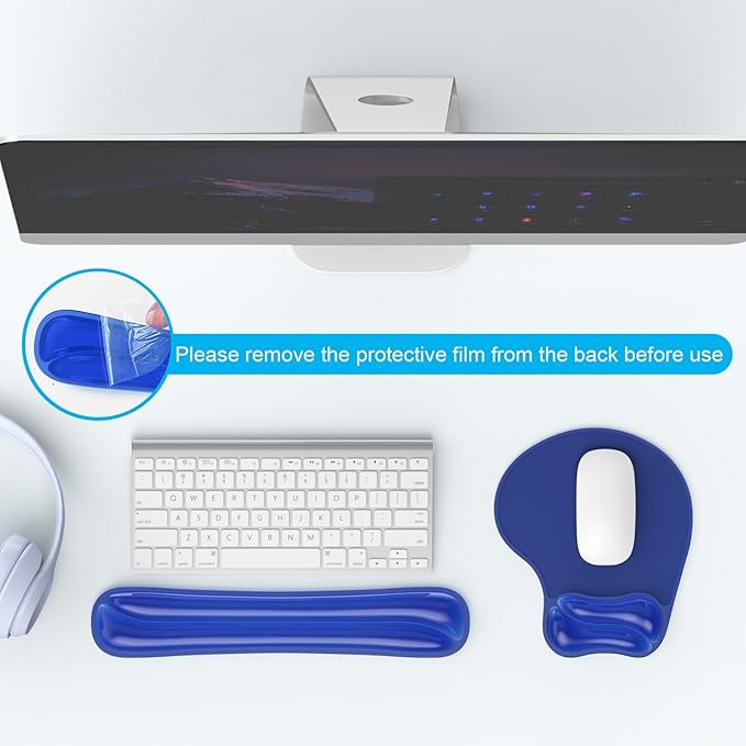 Gel Mouse pad & Keyboard Wrist Rest Set, Ergonomic Keyboard and Mousepad with Wrist Support, Keyboards Wrist Rest, Computer Keyboards Pad, Cooling Gel Blue