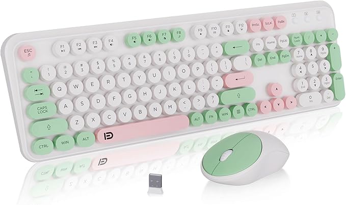 Wireless Keyboard and Mouse Combo with Switch Button- 2.4GHz Cordless Typewriter Keyboard | Auto-Sleep | USB Receiver for Windows PC/Laptop - White Colorful