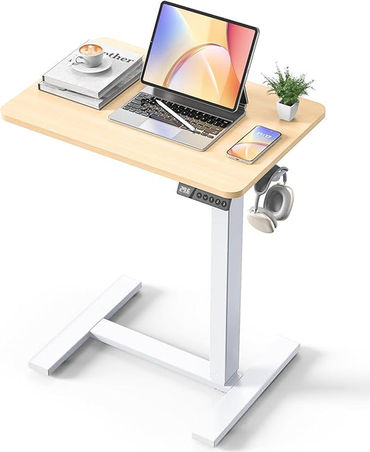 Overbed Bedside Table with Wheels, Electric Standing Desk Adjustable Height, Small Computer Desk for Home Office, Rolling Laptop Desk for Bed, Sofa, or Hospital Use (24"x16",Oak)