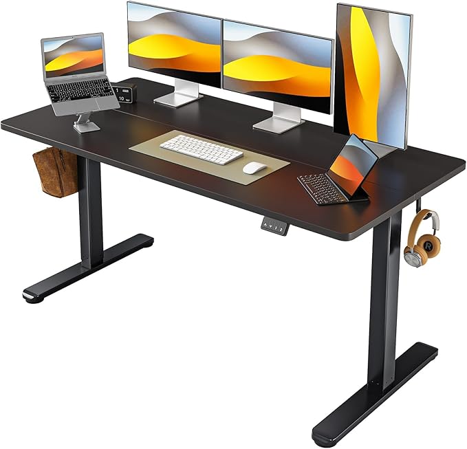 FEZIBO Electric Standing Desk Adjustable Height, 60 x 24 Inch Sit and Stand Desk, Home Office Desk, Ergonomic Workstation Computer Desk, Black