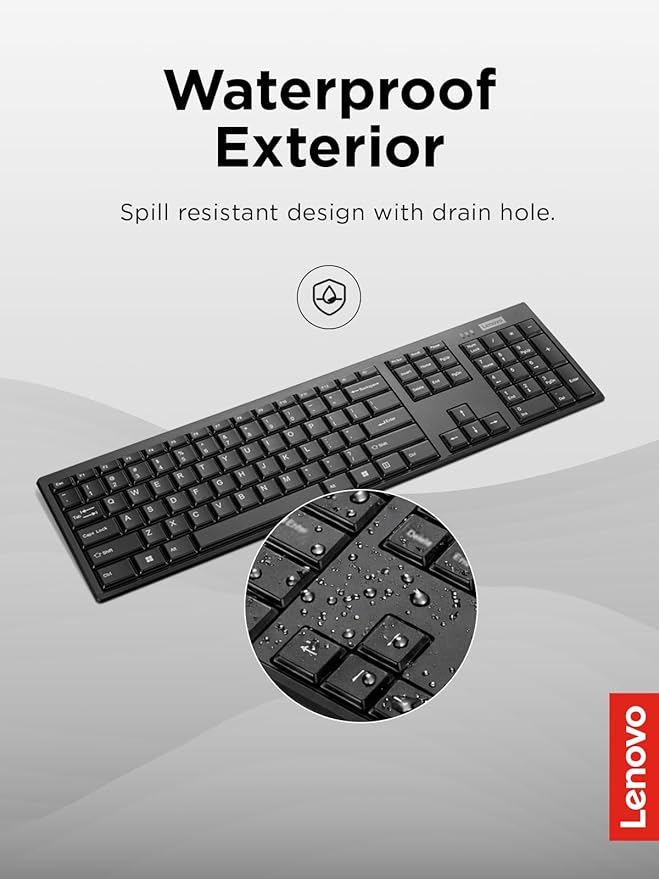 Lenovo 100 Wireless Compact Keyboard – Cordless Keyboard for PC & Laptop with Windows – Silent Keys – Full-Size Layout with Numeric Keypad – Plug & Play USB Receiver – Portable, Black