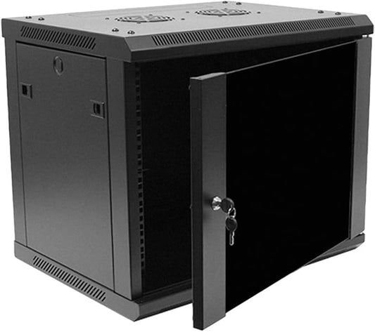 Navepoint 9U Deluxe IT Wallmount Cabinet Enclosure 19-Inch Server Network Rack with Locking Glass Door - Black