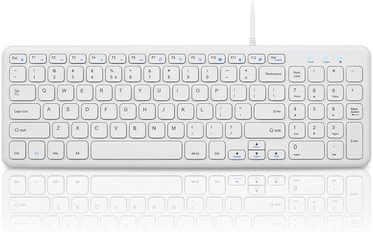 Perixx PERIBOARD-213W Wired Quiet USB Scissor Keyboard - 14.45x4.76x0.70 Inches - Compact Design with Number Pad - White - US English (PERIBOARD-213US)