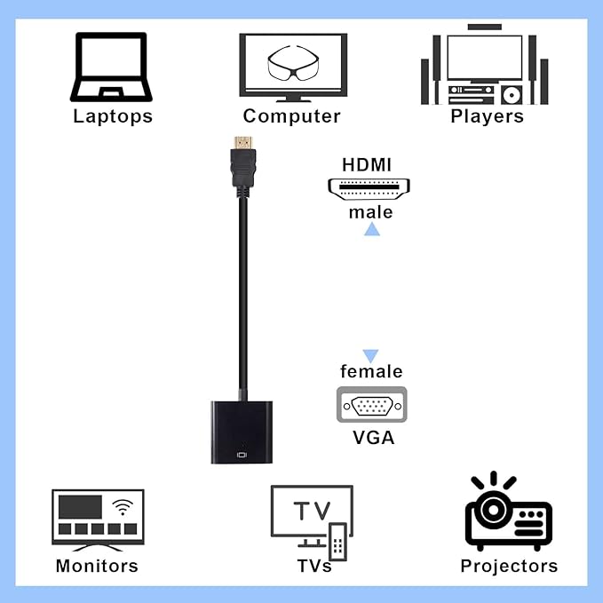 Yunsailing 10 Pack HDMI to VGA Adapter Converter Bulk Gold Plated Black HDMI to VGA Cable Compatible with Raspberry Pi Computer Desktop Laptop Monitor HDTV Projector