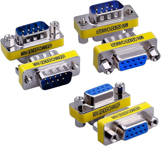 6-Pack RS232 9 Pin Serial Adapter DB9 Female to Female Coupler DB9 Female to Male Connector Male to Male Mini Gender Changer