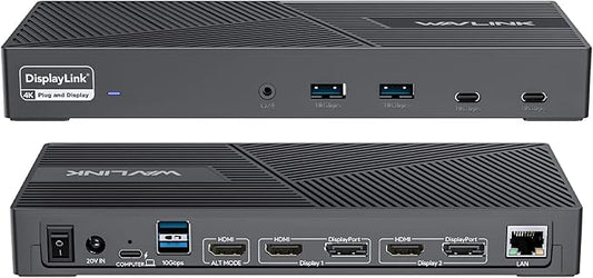 WAVLINK DisplayLink Docking Station Triple Monitor 4K@60Hz for 3 Monitors, 100W Charging for Thunderbolt 5/4/3, USB C M1-M5 Mac/MacBook Neo/Windows- 3 HDMI, 2 DP, 6 USB Ports, 160W Power, LAN, Audio