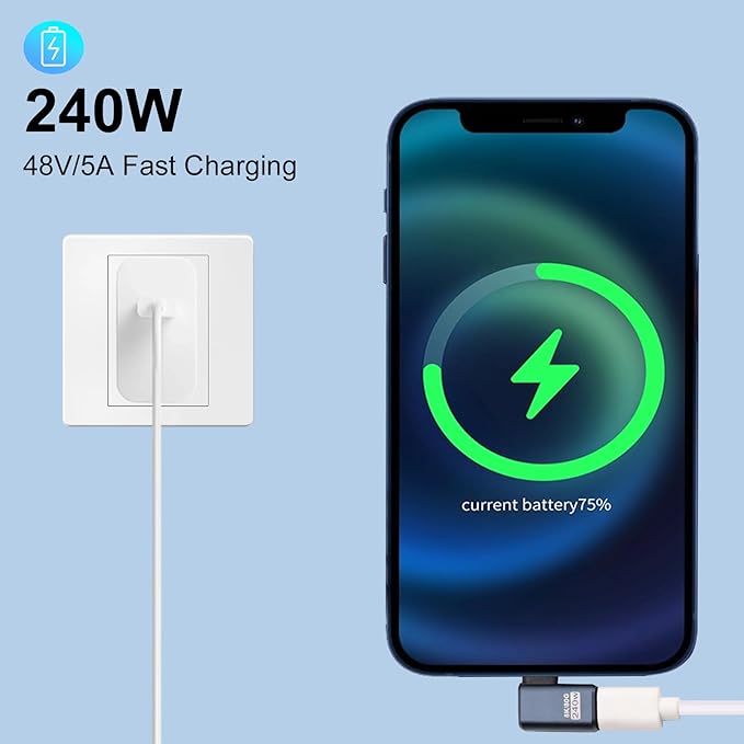 Poyiccot 90 Degree USB C Adapter【240W Charging/ 80Gbps Data/ 8K@60Hz Video】 Right Angle USB C Adapter Thunderbolt 5 Type C Extender Compatible for Laptop, MacBook,iPhone 16, Steam Deck, 3-Pack
