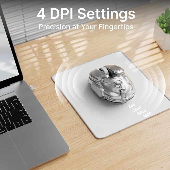 EWEADN Q9 Wireless Clear Mouse Dual Mode Bluetooth & 2.4G USB Computer Mouse with RGB Lighting, Silent Clicks, Multi-Device Compatibility for Laptop, PC, MacBook, iPad Cute Mouse-Sliver