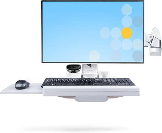 StarTech.com Wall Mount Workstation, Full Motion Sit Stand Desk w/Height Adjustable VESA Monitor Arm & Keyboard Tray, Ergonomic Wall Mounted Computer Workstation, Single Display, TAA
