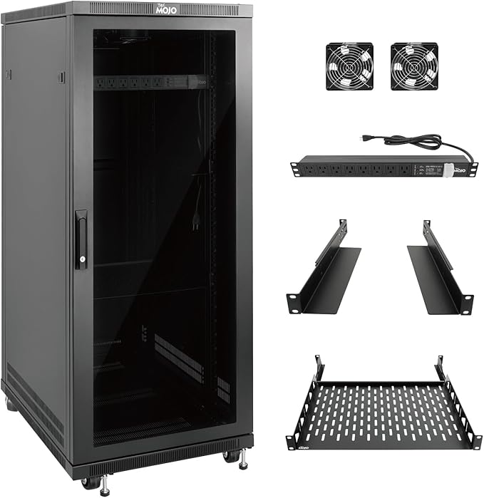 Tecmojo Network Rack Cabinet,27U Server Rack,31.5 Inch Depth,Hold Up to 1800Lbs,Lockable Cabinet with Casters and Complete Accessories,Clear Door,for Home,Office,Small Business (27U 23.6" w*31.5" d)
