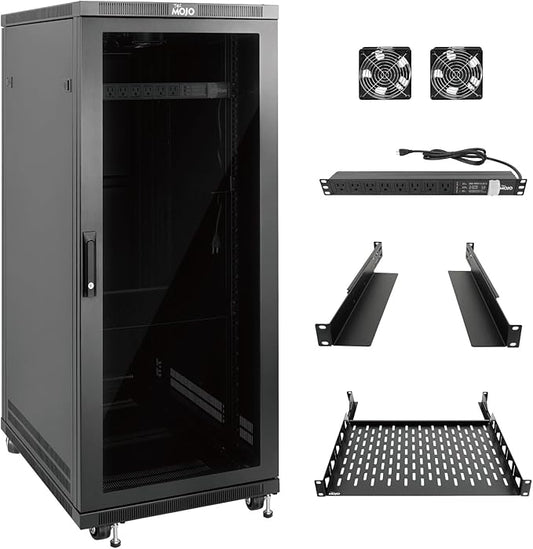 Tecmojo Network Rack Cabinet,27U Server Rack,31.5 Inch Depth,Hold Up to 1800Lbs,Lockable Cabinet with Casters and Complete Accessories,Clear Door,for Home,Office,Small Business (27U 23.6" w*31.5" d)