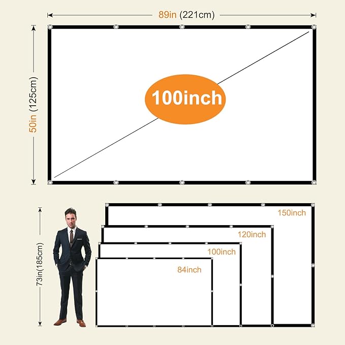 100-inch Projector Screen 4K 16:9 HD Foldable Washable Portable Projection Movies Screens Support Double Sided Projection for Home Theater Backyard Outdoor Indoor