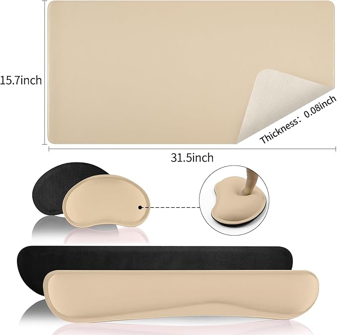 Desk Pad and Keyboard Wrist Rest, 3in1 Mousepad + Keyboard Wrist Rest+Mouse Wrist Rest for Home Office Table Computer Cover. (31.5×15.7,Beige)