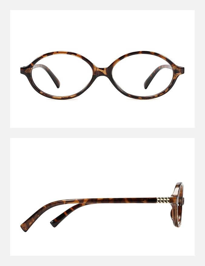 Slocyclub Fashion Oval Blue Light Blocking Glasses for Women Men Vintage Oval Small Frame Eyeglasses Retro Glasses with Eyeglass Case, Whiskey Tortoise