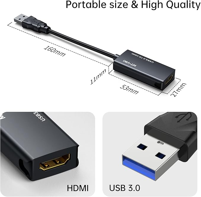 MT-VIKI USB 3.0 to HDMI Adapter, USB 3.0 to HDMI Male to Female Adapter, 1080P Compatible with Mac OS, Windows 10/8.1/8/7 (Uni-Directional) 1 Pack