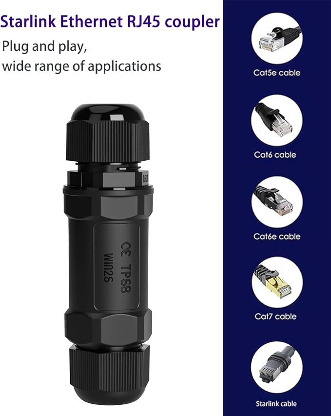 Starlink Ethernet Adapter Kit: IP68 Waterproof RJ45 Coupler for Starlink Cable/Cat7/Cat6/Cat5E/Cat5 Network LAN Cable Extender - Suitable for Repair and Extend Network Cables (Lightning protection)