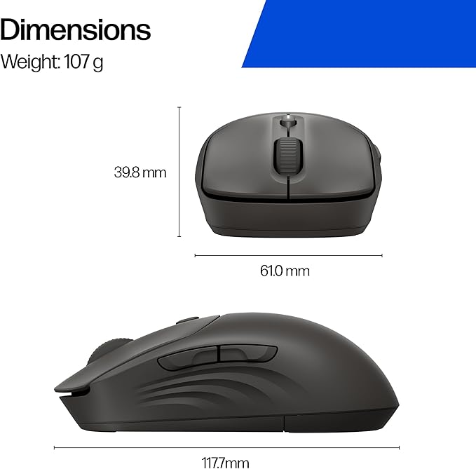 HP 400 Quiet Wireless Mouse, Dual Bluetooth & 2.4GHz, Soft Silicone, Quiet Clicks, Microsoft Wheel, 24-Month Battery, 6000 DPI, Ambidextrous, Eco-Friendly Design, Multi-OS, Black