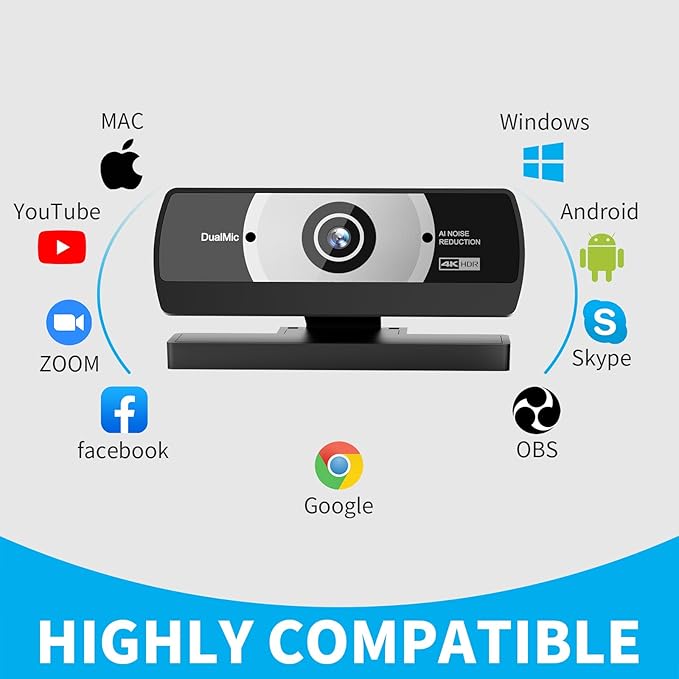 24MP 4K Ultra HD Web Camera with Microphone, USB Computer Camera for PC, Laptop, Mac, Plug and Play Desktop Web Cam for Streaming, Zoom, Teams, 4K Webcam with Auto Light Correction & Wide Angle