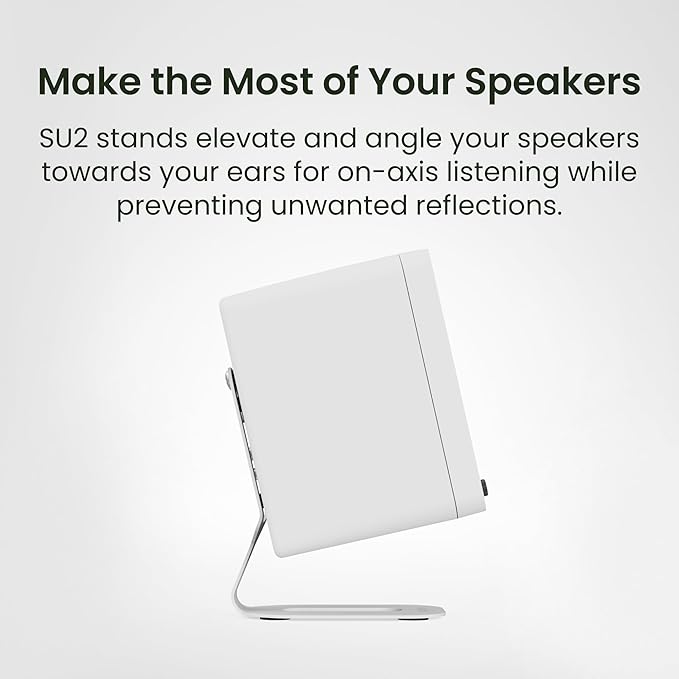 Kanto SU2 Rear-Mounted Desktop Speaker Stands for Uki and Ora | Elevated and Angled to Improve Sound | ¼-20 Thread | Holds 3.1 lbs | Pair | White