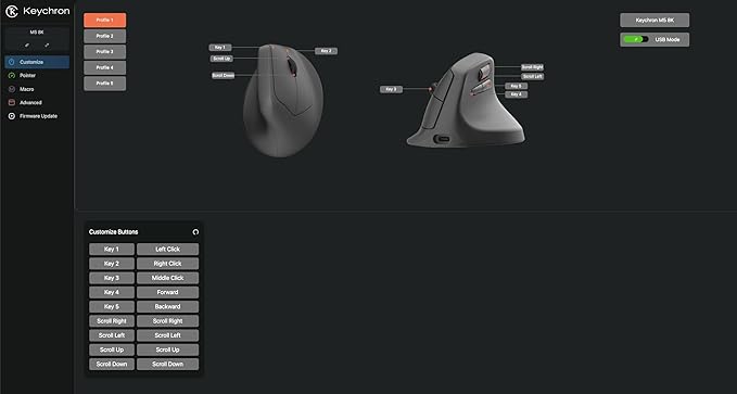 Keychron M5 Wireless Ergonomic Mouse, 8000Hz Tri-Mode 2.4 GHz/Bluetooth 5.1/Wired, PixArt 3950 Sensor, 30000 DPI, Ergonomic Lightweight Programmable Macro Button for Windows PC/Mac - White