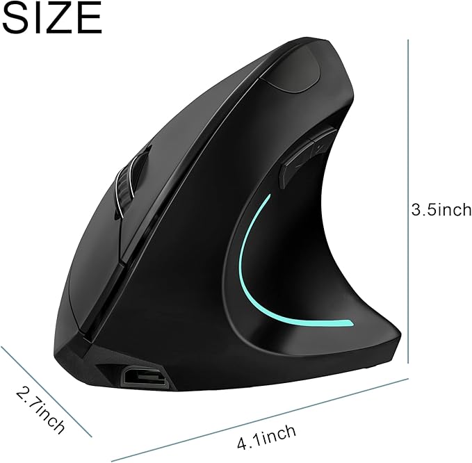 Vertical Mouse, Right Handed 2.4GHz Wireless Ergonomic Rechargeable Vertical Mouse with 4 Adjustable DPI 800/1200/1600/2400, 6 Buttons,Compatible with PC, Desktop,Mac (Black)…