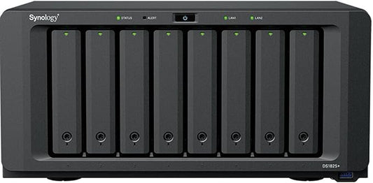 DS1825+ 64TB 8-Bay NAS Server Combo with 8x8TB Enterprise HDDs, AMD Ryzen V1500B Quad-Core 2.2 GHz, 8GB DDR4 RAM, Dual 2.5GbE LAN, USB 3.2