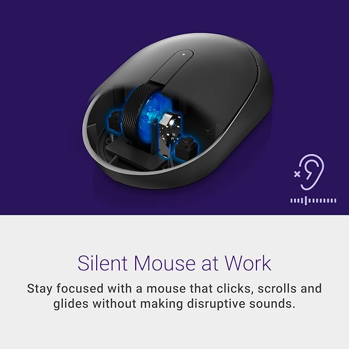 Dell MS355 Silent Mouse - Programmable Scroll Wheel, Secure Dual-Mode Connectivity, Adjustable DPI, Adjustable polling rate upto 250Hz, Ambidextrous, Low battery LED indicator, 3-Year warranty - Black