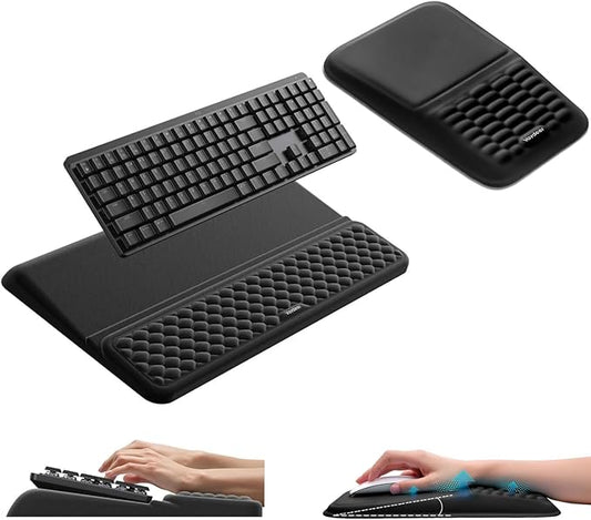 Vaydeer Keyboard Stand and Mouse Pad Set with Wrist Rest, Soft Memory Foam Wrist Support, Ergonomic Wrist Cushion for Desk, Relieves Carpal Tunnel Pain, Palm Hand Typing for Office, Home, Gaming