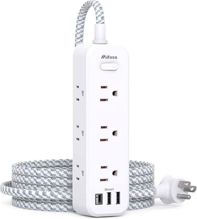 Mifaso Extension Cord, Surge Protector Power Strip, Long Power Strip with 9 Outlets 3 USB Ports, Extension Cord with Multiple Outlets, USB Power Strip for Dorm Room Essentials, College(10FT, White)