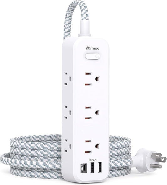 Mifaso Extension Cord, Surge Protector Power Strip, Long Power Strip with 9 Outlets 3 USB Ports, Extension Cord with Multiple Outlets, USB Power Strip for Dorm Room Essentials, College(10FT, White)