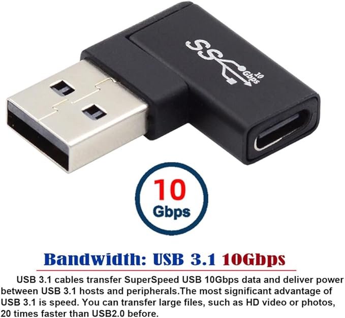 NFHK USB-C Type C Female to USB 3.0 A Male Data Adapter Flat Horizontal 90 Degree Right Angled for Laptop Desktop