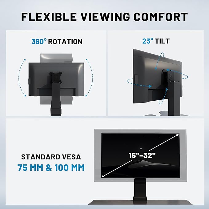 Electric Standing Desk Converter 36" Wide, Height Adjustable Desk Riser, Computer Workstation, Sit-Stand Convertor for Home, Office, School (Black, 1 Arm Included)