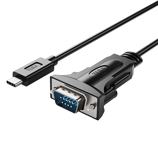 Tera Grand - USB C to RS232 Serial DB9 Adapter Cable with Thumbscrews and FTDI chipset, Supports Windows 11, 10, 8, 7, Vista, XP, 2000, 98, Linux and Mac, 3 Ft