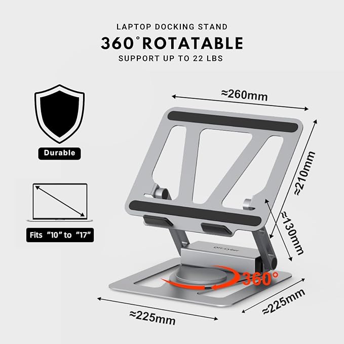 Universal 360° Portable Laptop Docking Station, Adjustable Height w/Detachable USB C Hub, 4K HDMI, USB 3.1, RJ45, 100W PD, Suitable for MacBook Pro/Air/Dell/HP/Surface/Lenovo, Plug and Play