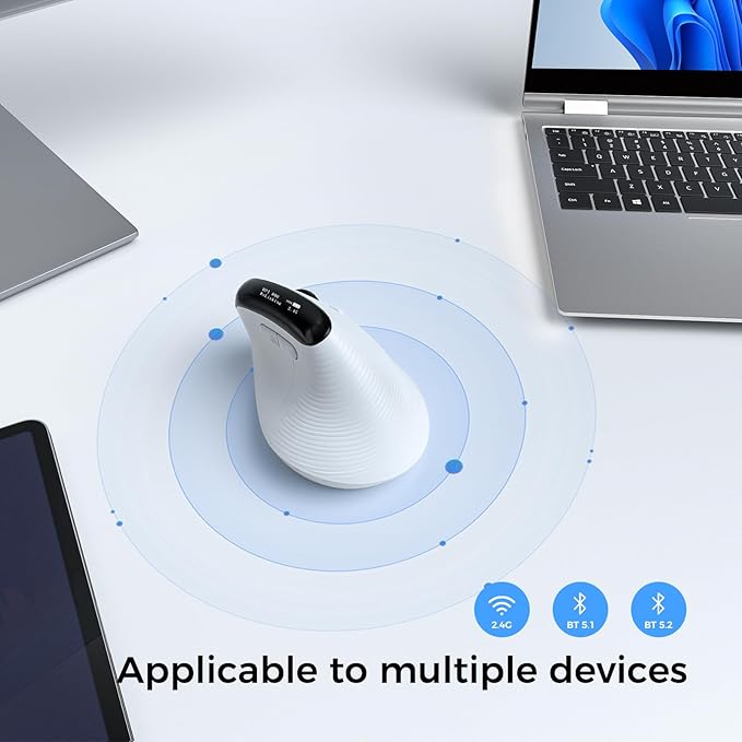 Wireless Ergonomic Mouse with Screen，Bluetooth Vertical Mouse Rechargeable, Quiet Clicks, USB Ergo Design Cordless Mice Compatible for Windows, PC, Laptop, Mac OS, White