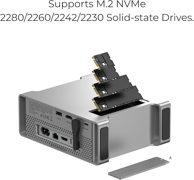Mac mini M4 / M4 Pro Dock, Vertical Stand with M.2 NVMe/SATA SSD Enclosure, 4K@60Hz HDMI, 10Gbps USB-C/A, SD/TF, 3.5mm Audio, 100W PD, Aluminum Docking Station