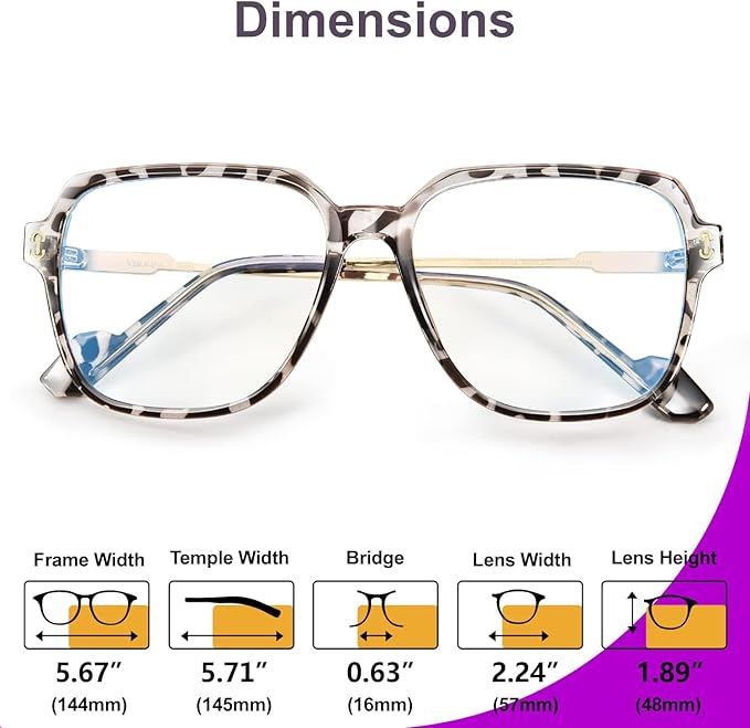 VISOONE Oversized Blue Light Blocking Glasses with Chic Square TR90 Frame and Metal Temple for Women Men REMY