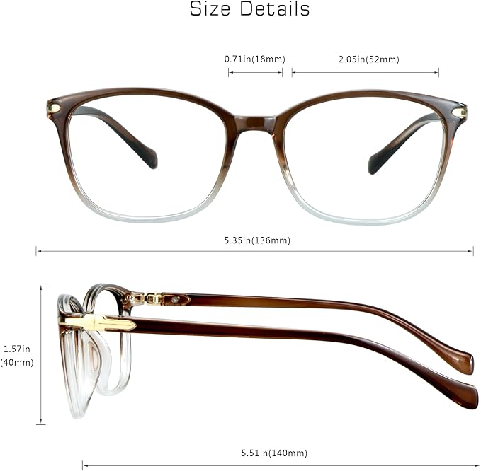 VisionGlobal Blue Light Blocking Glasses for Women Men, Stylish Square Frame(Clear Brown,No Magnification)
