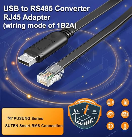 USB to RS485 Converter RJ45 Adapter Serial Cable for Seplos PUSUNG Series SUTEN Smart BMS Connection, Built-in FT232 IC (1.8m/6ft)