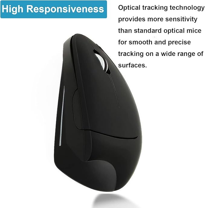 Vertical Mouse, 2.4G Wireless Ergonomic Optical Mouse 800/1200 /1600 DPI 6 Buttons Right Handed Gaming Mice for Laptop, Desktop, PC, MacBook (Black)