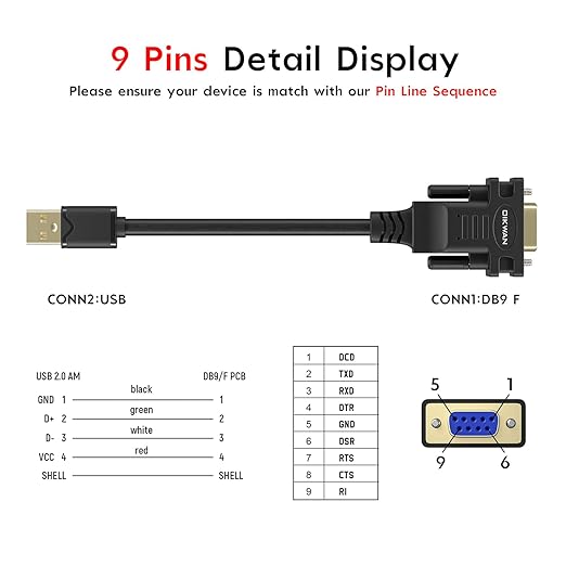 USB to RS232 DB9 Serial Cable Female Converter Adapter with FTDI Chipset for Windows 11,10, 8.1, 8, 7, Vista, XP, 2000, Linux and Mac OS X 10.6 (10ft)