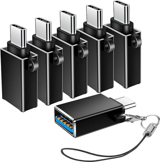 USB C to USB Adapter 6 Pack,Type C Male to USB 3.0 Female,OTG USB Adapter with Portable Key Lanyard,Data Sync Fast Charging Converter for iPhone 17 16 15,Galaxy S24 S23,MacBook,Laptop,Tablet