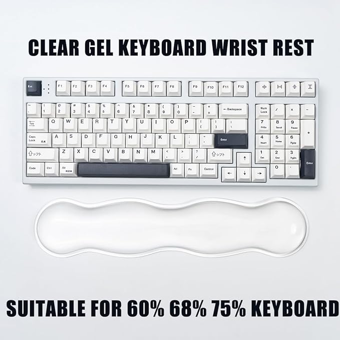 Ergonomic Silicone Gel Keyboard and Mouse Wrist Rest Set – Clear Wrist Rest for Computer Keyboard 60%/68%/75%, Comfort & Support for Typing and Gaming (White)