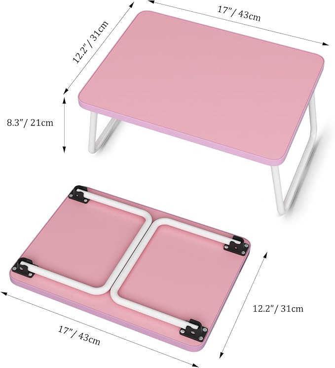 Lap Desks Laptop Tray for Bed or Couch, Breakfast Serving Tray with Folding Legs,Portable & Lightweight Mini Table, Laptop Stand for Working, Reading and Writing,Pink
