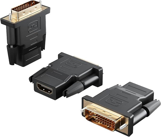 DVI to HDMI Adapter, 3-Pack Bi-Directional DVI(24+1) Male to HDMI Female with Gold-Plated Cord，Support 1080P for Computer, Monitor, Projector, TV, PS3/4/5 Nintendo Switch