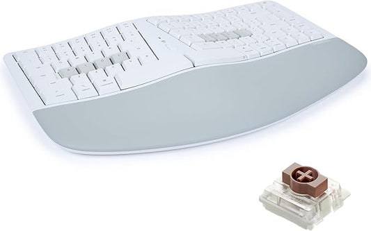 KINESIS mWave Ergonomic Keyboard for Mac (White) | Mechanical Switches | Bluetooth & USB | Programmable | Backlit | macOS Modifiers & Hotkeys