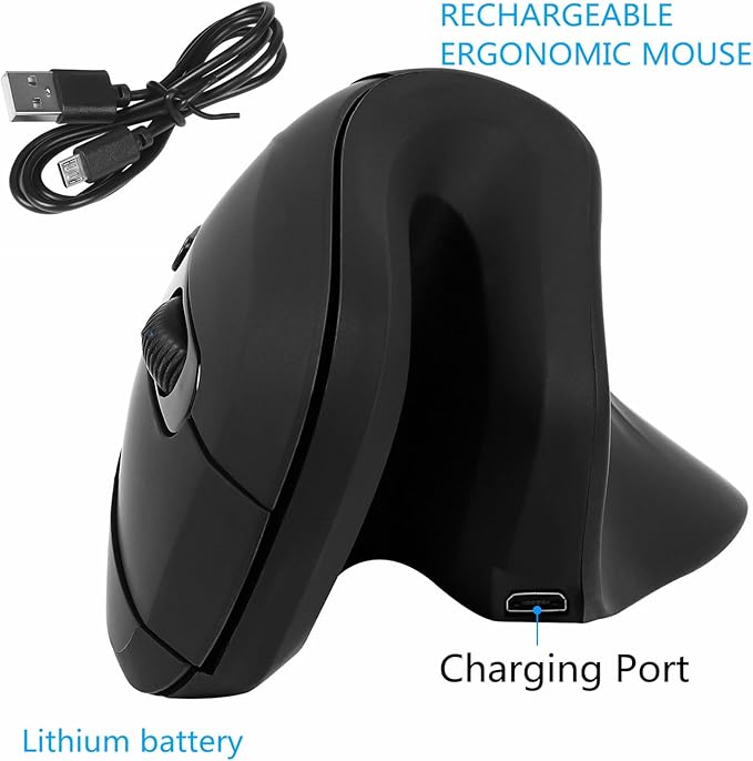 Ergonomic Mouse Wireless, Vertical Ergo Mouse, Rechargeable 2.4G Optical Vertical Mice with 6 Buttons 3 Adjustable 3200 DPI Cordless Mice for Large Hands for Mac PC Desktop Laptop Windows (Black)