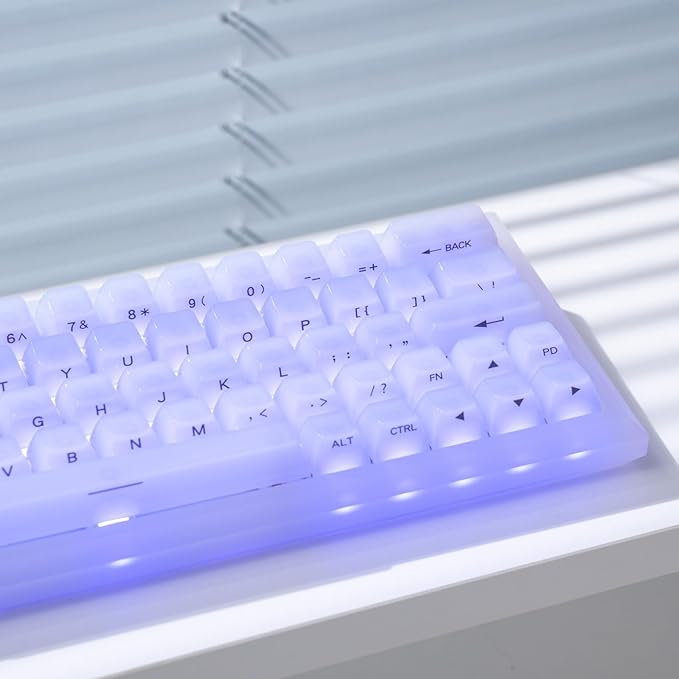 Jelly Crystal Transparent Keycaps, Clear MDA Profile, RGB Compatible 115 Keys Custom Set for Cherry MX Mechanical Gaming Keyboards (White Side Printed)